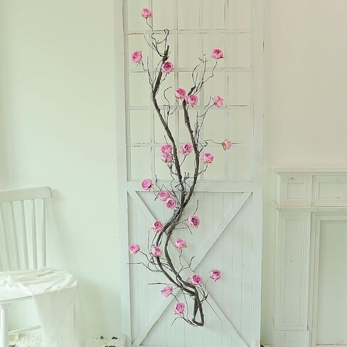 1PCS 300cm/118inch Large Flexible Artificial Tree Fall Vines Twine Wood Branches with Peony Flowers Garland Twig Reptile Climbing Fake Plants for Wedding Arch Christmas Wall Door Hanging Decoration in Kuwait