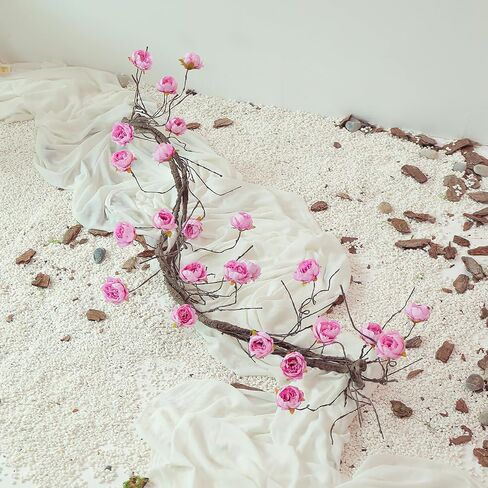 1PCS 300cm/118inch Large Flexible Artificial Tree Fall Vines Twine Wood Branches with Peony Flowers Garland Twig Reptile Climbing Fake Plants for Wedding Arch Christmas Wall Door Hanging Decoration in Kuwait