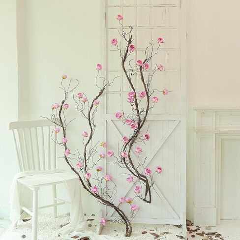 1PCS 300cm/118inch Large Flexible Artificial Tree Fall Vines Twine Wood Branches with Peony Flowers Garland Twig Reptile Climbing Fake Plants for Wedding Arch Christmas Wall Door Hanging Decoration in Kuwait