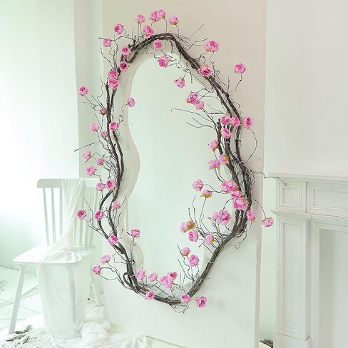 1PCS 300cm/118inch Large Flexible Artificial Tree Fall Vines Twine Wood Branches with Peony Flowers Garland Twig Reptile Climbing Fake Plants for Wedding Arch Christmas Wall Door Hanging Decoration in Kuwait