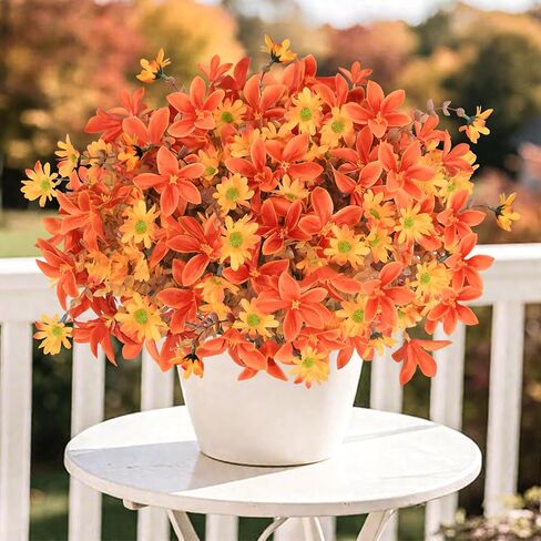 Artificial Outdoor Fall Flowers, Fake Fall Plants UV Resistant for Outside Decoration, Faux Mums Stems Bulk for Front Door Porch Patio Yard Balcony, Autumn Harvest Decor, 16pcs in Saudi Arabia