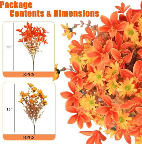 Artificial Outdoor Fall Flowers, Fake Fall Plants UV Resistant for Outside Decoration, Faux Mums Stems Bulk for Front Door Porch Patio Yard Balcony, Autumn Harvest Decor, 16pcs in Saudi Arabia