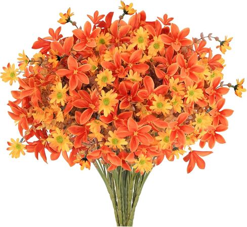 Artificial Outdoor Fall Flowers, Fake Fall Plants UV Resistant for Outside Decoration, Faux Mums Stems Bulk for Front Door Porch Patio Yard Balcony, Autumn Harvest Decor, 16pcs in Saudi Arabia