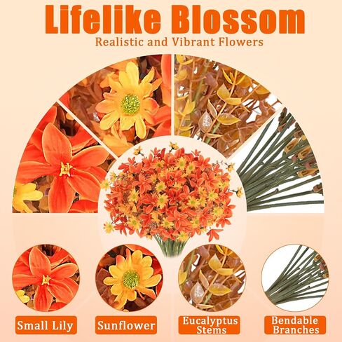 Artificial Outdoor Fall Flowers, Fake Fall Plants UV Resistant for Outside Decoration, Faux Mums Stems Bulk for Front Door Porch Patio Yard Balcony, Autumn Harvest Decor, 16pcs in Saudi Arabia
