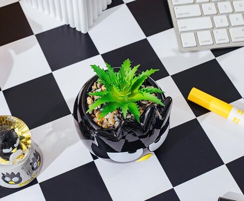Sanrio Badtz-Maru 3-Inch Sculpted Ceramic Mini Planter with Artificial Succulent | Cute Flower Pot, Faux Indoor Plants in Saudi Arabia