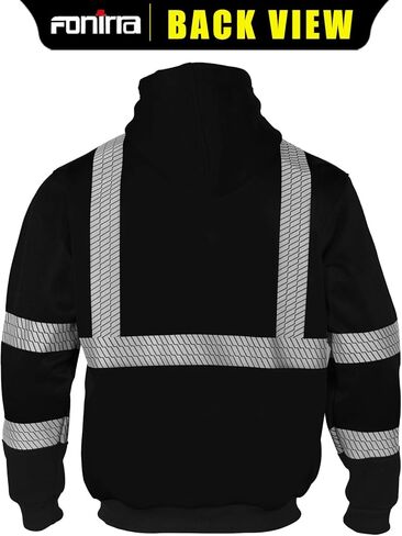 FONIRRA سترة صوفية عالية الوضوح للرجال سترة عاكسة للضوء ANSI Class 3 مع جزء سفلي أسود (أسود، 5XL) in Kuwait