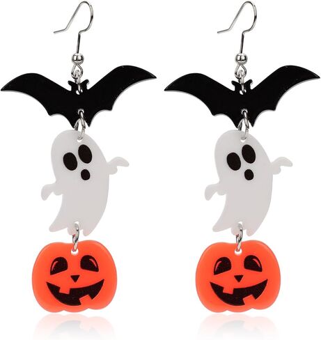 Halloween Ghost Earrings, Acrylic Pumpkin Earrings Bat Ghost Pumpkin Earrings Cute Ghost Earrings Spooky jewelry for Women Halloween Gifts Party in Saudi Arabia