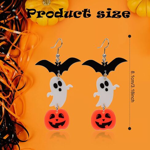 Halloween Ghost Earrings, Acrylic Pumpkin Earrings Bat Ghost Pumpkin Earrings Cute Ghost Earrings Spooky jewelry for Women Halloween Gifts Party in Saudi Arabia