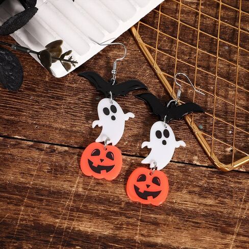 Halloween Ghost Earrings, Acrylic Pumpkin Earrings Bat Ghost Pumpkin Earrings Cute Ghost Earrings Spooky jewelry for Women Halloween Gifts Party in Saudi Arabia
