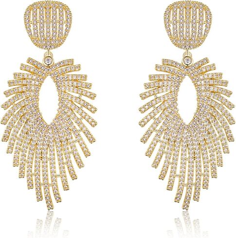 S925 Sterling Silver Posts Leaf Dangle Cubic Zirconia Earrings for Women Large Crystal Drop Hypoallergenic Earrings fashion Jewelry Gifts for Wedding Prom Party in Kuwait