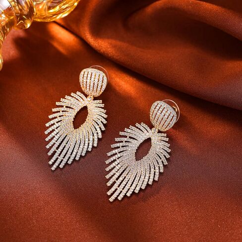 S925 Sterling Silver Posts Leaf Dangle Cubic Zirconia Earrings for Women Large Crystal Drop Hypoallergenic Earrings fashion Jewelry Gifts for Wedding Prom Party in Kuwait