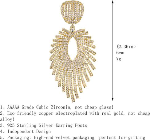 S925 Sterling Silver Posts Leaf Dangle Cubic Zirconia Earrings for Women Large Crystal Drop Hypoallergenic Earrings fashion Jewelry Gifts for Wedding Prom Party in Kuwait
