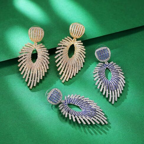 S925 Sterling Silver Posts Leaf Dangle Cubic Zirconia Earrings for Women Large Crystal Drop Hypoallergenic Earrings fashion Jewelry Gifts for Wedding Prom Party in Kuwait