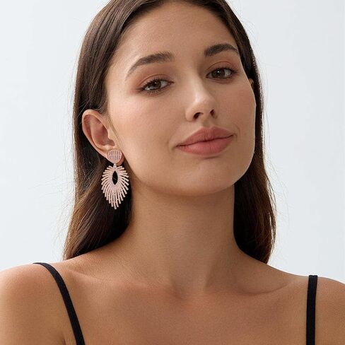 S925 Sterling Silver Posts Leaf Dangle Cubic Zirconia Earrings for Women Large Crystal Drop Hypoallergenic Earrings fashion Jewelry Gifts for Wedding Prom Party in Kuwait