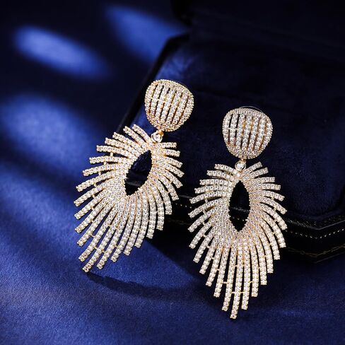 S925 Sterling Silver Posts Leaf Dangle Cubic Zirconia Earrings for Women Large Crystal Drop Hypoallergenic Earrings fashion Jewelry Gifts for Wedding Prom Party in Kuwait