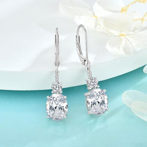 Oval Dangle Drop Earrings for Women 925 Sterling Silver Leverback Earrings Birthstone Jewelry Gifts for Her in Saudi Arabia
