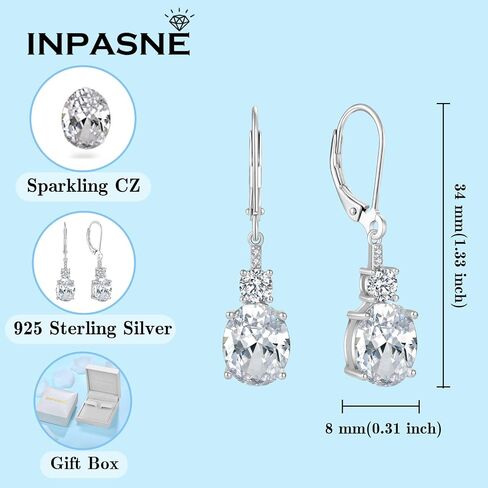 Oval Dangle Drop Earrings for Women 925 Sterling Silver Leverback Earrings Birthstone Jewelry Gifts for Her in Saudi Arabia