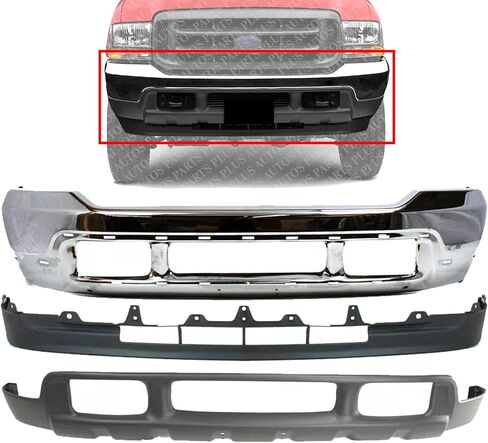 المصد الأمامي كروم + استبدال مباشر للستارة العلوية والسفلية متوافق مع 2001-2004 Ford F -Series Super Duty FO1002375 FO1095176 FO1095203 3C3Z17626AAA 3C3Z17757BA in Kuwait