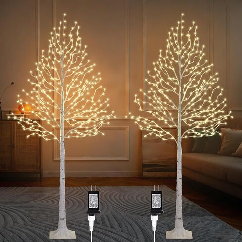 6FT Lighted Twig Birch Tree with Fairy Lights, 260 LED Birch Tree Lights with Timer for Indoor Outdoor Home Bedroom Party Christmas Decoration, Plug in in Kuwait