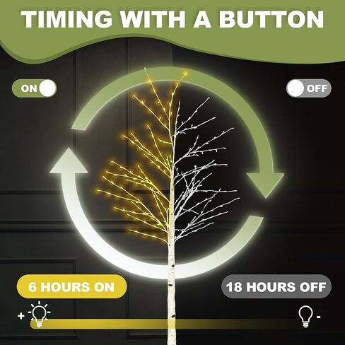 6FT Lighted Twig Birch Tree with Fairy Lights, 260 LED Birch Tree Lights with Timer for Indoor Outdoor Home Bedroom Party Christmas Decoration, Plug in in Kuwait