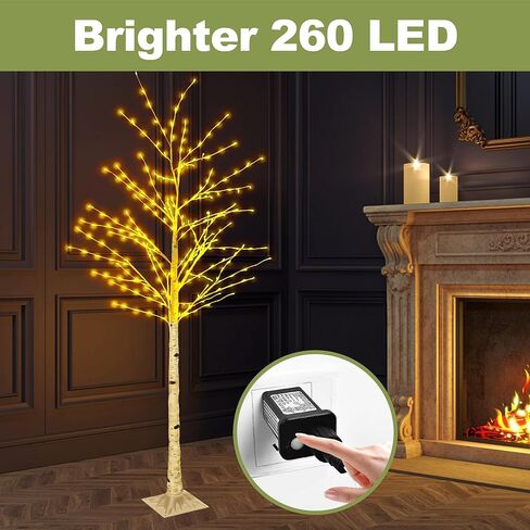 6FT Lighted Twig Birch Tree with Fairy Lights, 260 LED Birch Tree Lights with Timer for Indoor Outdoor Home Bedroom Party Christmas Decoration, Plug in in Kuwait