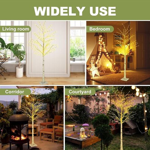 6FT Lighted Twig Birch Tree with Fairy Lights, 260 LED Birch Tree Lights with Timer for Indoor Outdoor Home Bedroom Party Christmas Decoration, Plug in in Kuwait