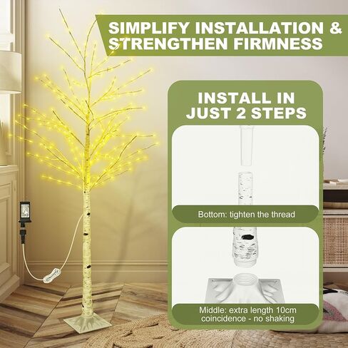 6FT Lighted Twig Birch Tree with Fairy Lights, 260 LED Birch Tree Lights with Timer for Indoor Outdoor Home Bedroom Party Christmas Decoration, Plug in in Kuwait