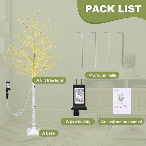 6FT Lighted Twig Birch Tree with Fairy Lights, 260 LED Birch Tree Lights with Timer for Indoor Outdoor Home Bedroom Party Christmas Decoration, Plug in in Kuwait