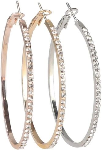 3 Pairs 50mm Large Hoop Earrings for Women, 6pcs Big Thick Hoop with Cubic Zirconia, Gold, Silver, Rose Gold in Saudi Arabia