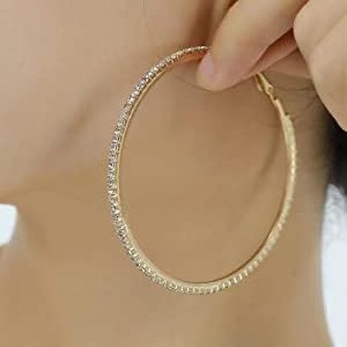 3 Pairs 50mm Large Hoop Earrings for Women, 6pcs Big Thick Hoop with Cubic Zirconia, Gold, Silver, Rose Gold in Saudi Arabia