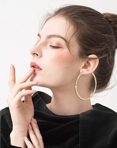 3 Pairs 50mm Large Hoop Earrings for Women, 6pcs Big Thick Hoop with Cubic Zirconia, Gold, Silver, Rose Gold in Saudi Arabia