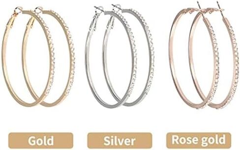 3 Pairs 50mm Large Hoop Earrings for Women, 6pcs Big Thick Hoop with Cubic Zirconia, Gold, Silver, Rose Gold in Saudi Arabia