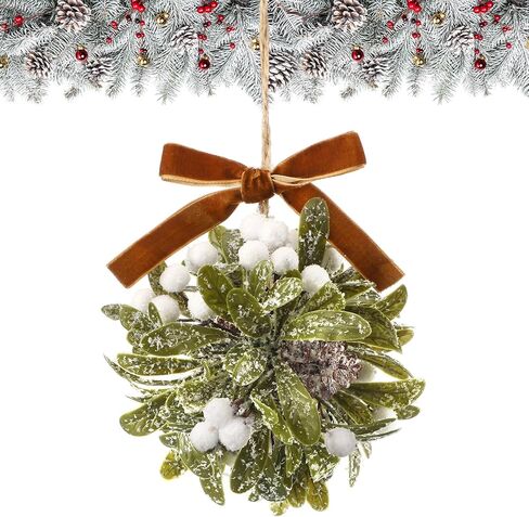 Wettarn Christmas Mistletoe Kissing Ball Ornament Ribbon Christmas Mistletoe Ball with Berry Leave Hanging Mistletoe Decoration for Doorway Home Office Xmas Tree 10 Inch (Red and Black Plaid, 1) in Kuwait