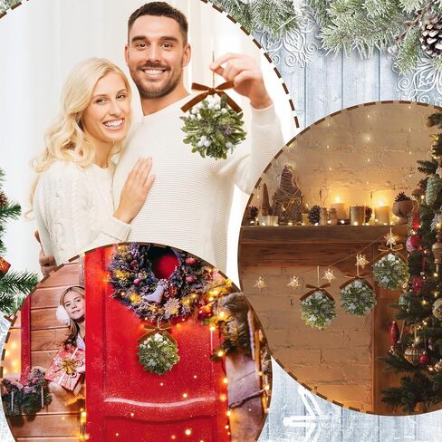 Wettarn Christmas Mistletoe Kissing Ball Ornament Ribbon Christmas Mistletoe Ball with Berry Leave Hanging Mistletoe Decoration for Doorway Home Office Xmas Tree 10 Inch (Red and Black Plaid, 1) in Kuwait