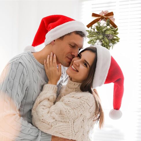 Wettarn Christmas Mistletoe Kissing Ball Ornament Ribbon Christmas Mistletoe Ball with Berry Leave Hanging Mistletoe Decoration for Doorway Home Office Xmas Tree 10 Inch (Red and Black Plaid, 1) in Kuwait