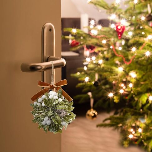 Wettarn Christmas Mistletoe Kissing Ball Ornament Ribbon Christmas Mistletoe Ball with Berry Leave Hanging Mistletoe Decoration for Doorway Home Office Xmas Tree 10 Inch (Red and Black Plaid, 1) in Kuwait
