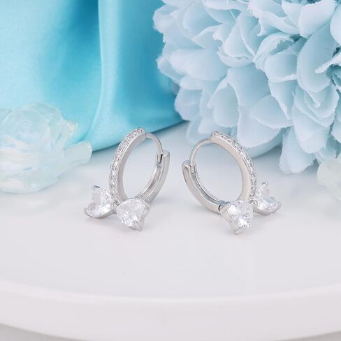Bow Earrings for Teens Women - Sterling Silver Huugie Hoop Earrings Hypoallergenic Cubic Zirconia Cute Ribbon Bowknot Loop Earring Dainty Sparkle Jewelry Gifts for Her Daughter Granddaughter Niece in Saudi Arabia