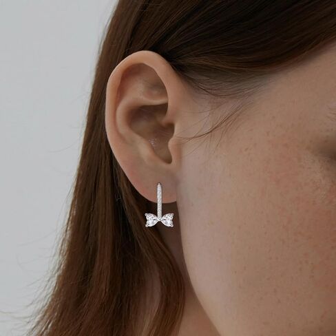 Bow Earrings for Teens Women - Sterling Silver Huugie Hoop Earrings Hypoallergenic Cubic Zirconia Cute Ribbon Bowknot Loop Earring Dainty Sparkle Jewelry Gifts for Her Daughter Granddaughter Niece in Saudi Arabia