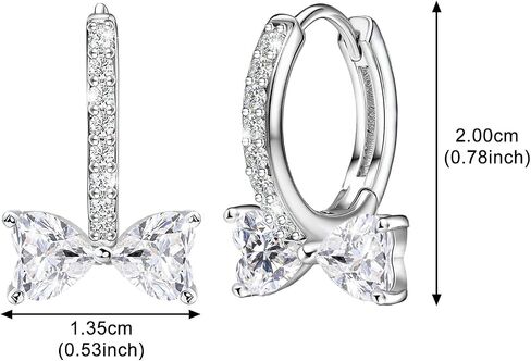 Bow Earrings for Teens Women - Sterling Silver Huugie Hoop Earrings Hypoallergenic Cubic Zirconia Cute Ribbon Bowknot Loop Earring Dainty Sparkle Jewelry Gifts for Her Daughter Granddaughter Niece in Saudi Arabia