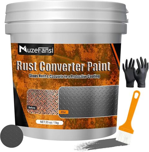 طلاء محول الصدأ باللون الرمادي 35 أونصة - طلاء 2 في 1 مقاوم للصدأ ومعدن أساسي، طلاء مضاد للصدأ، طلاء لمنع الصدأ، معالجة صدأ السيارة، مانع صدأ معدني، مزيل صدأ للسيارات والأدوات in Kuwait