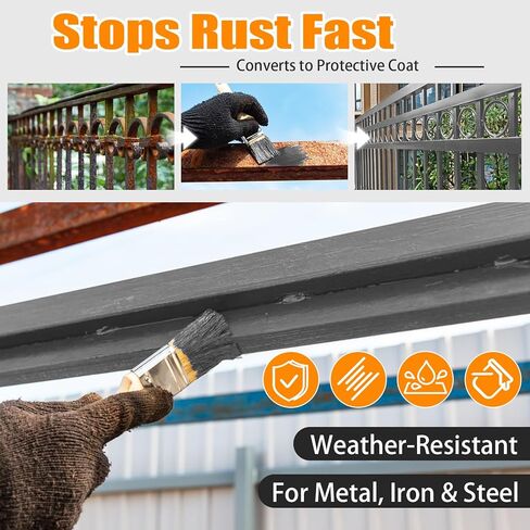 طلاء محول الصدأ باللون الرمادي 35 أونصة - طلاء 2 في 1 مقاوم للصدأ ومعدن أساسي، طلاء مضاد للصدأ، طلاء لمنع الصدأ، معالجة صدأ السيارة، مانع صدأ معدني، مزيل صدأ للسيارات والأدوات in Kuwait
