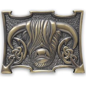 مشبك حزام من Scottish Heilan Coo Kilt - إبزيم من البيوتر على شكل بقرة هايلاند، إكسسوار سلتيك أنيق للرجال، 10 سم × 7.6 سم in Kuwait