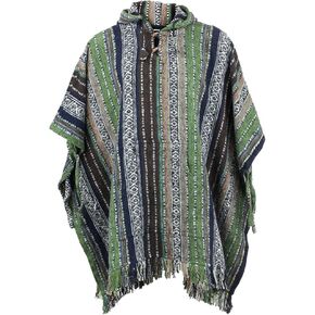 Nepalese Poncho Unisex - 100% Cotton Baja Hoodie | One Size Fits All | Hippie Sweater with Drawstring Closure Mexican Style Poncho (Rainbow) in Kuwait