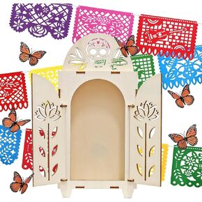 Dia De Los Muertos Decoration, Wooden Day of The Dead Altar - Mini Ofrenda Shadow Box, Papel Picado for Dia De Los Muertos Decorations in Saudi Arabia