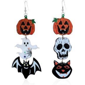 Light Weight Halloween Earrings for Women Gothic Black Skull Pumpkin Ghost Skeleton Skull BOO Dangle Dancing Skeleton Earrings Acrylic Halloween Jewelry in Kuwait