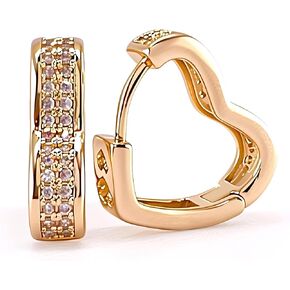 Champagne Gold Plated Studded Heart Shaped Small Huggie Hoops Earrings,Geometric Minimalist,Single-Sided Cubic Zirconia CZ Chunky Lightweight Fashion Jewelry for Women Trendy,14k gold plated in Saudi Arabia