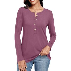 BISHUIGE Womens Long Sleeve Crew Neck Tops Henley Buttons Down Shirts Casual Loose Fit Tunics in Kuwait