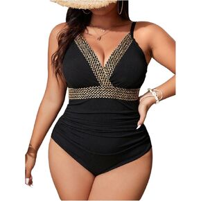 ملابس سباحة نسائية من قطعة واحدة مقاس كبير من Floerns، ملابس شاطئ مكشكشة ومتماسكة ومضلعة in Kuwait