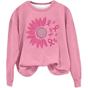 Women Breast Cancer Sweatshirt Pink Ribbon Graphic Breast Cancer Awareness Shirts Long Sleeve Pullover Tops in Saudi Arabia