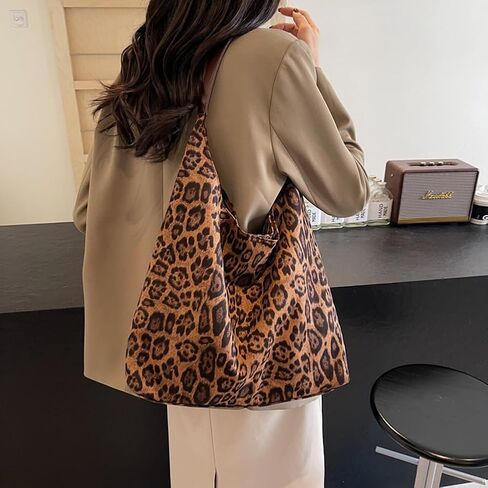 Leopard Print Hobo Tote Bag Set with Matching Pouch, Large Capacity Shoulder Bag for Women, 14.17x4.72x12.6 inches in Saudi Arabia